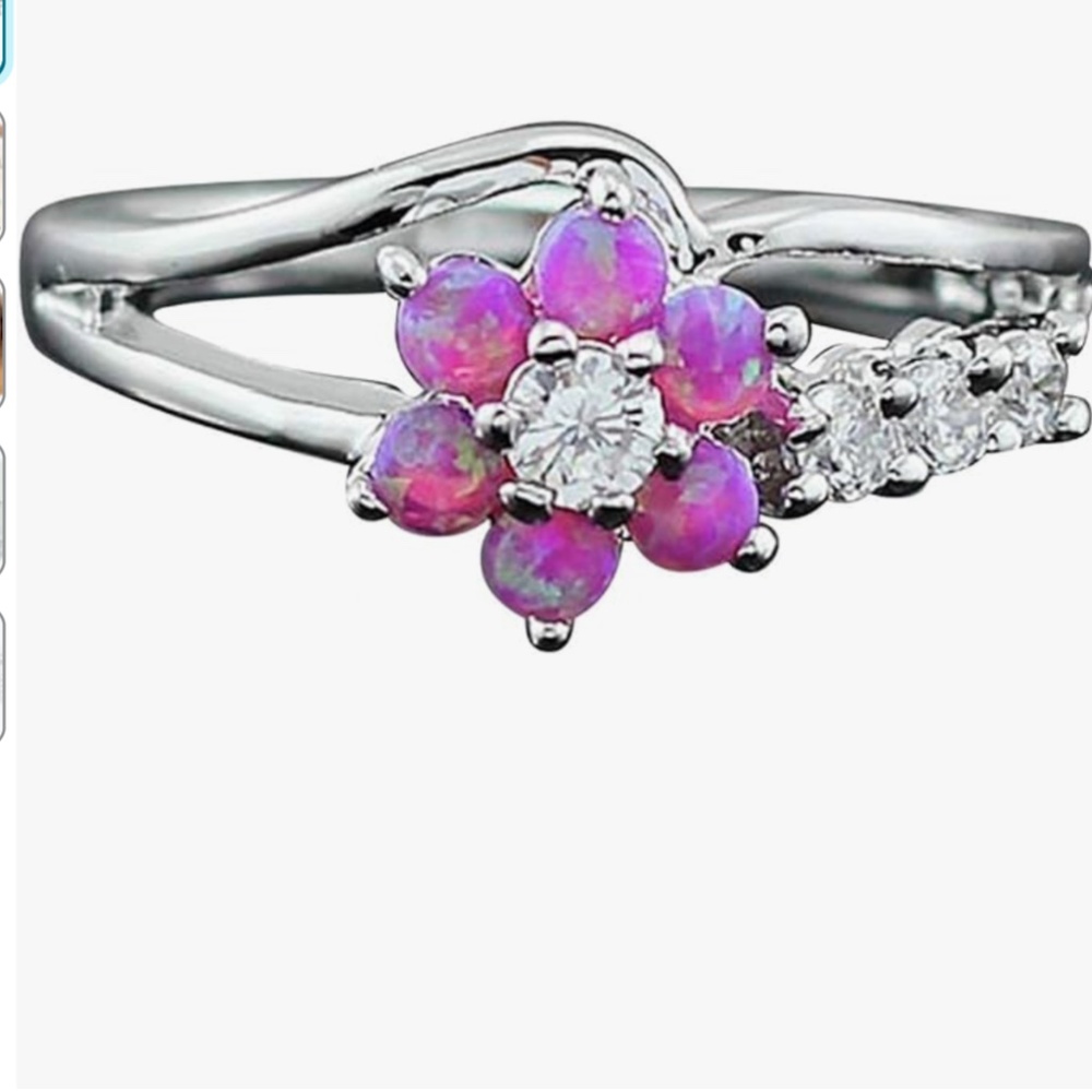 Women’s Lab Created Pink Opal & Cubic Zirconia Flower Ring in Silver various